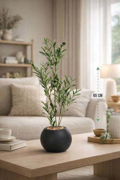 CENTRHOME شجرة صناعية محاكة للزيتون الطببيعي بمركن مكور بطول 65 cm