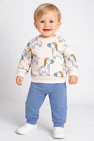 dinamik çocuk طقم ملابس علوي وسفلي من قطعتين منقوشة بنمط الحمار الوحشي للأطفا...