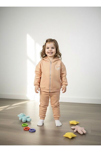 Liloa Girl's Orange Zippered Hooded Basic 3 Thread Fleece-Lined Winter Tracks...