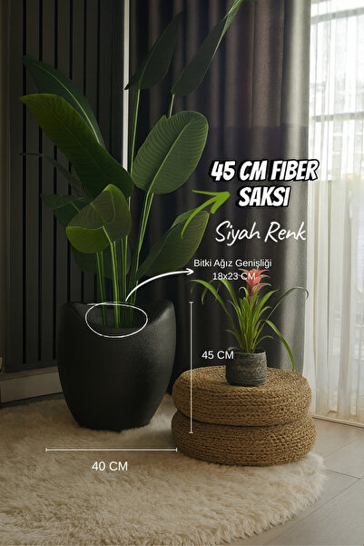Lunalore Beton Doku Fiber Saksı 45 CM – 34 Lt, Yapay ve Canlı Bitki Uyumlu, İ...
