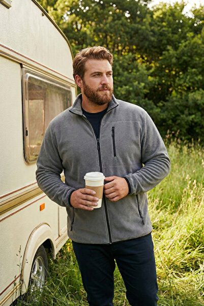 Buratti Men's Plus Size Zippered Fleece Cardigan - Regular Fit, Stand Collar ...