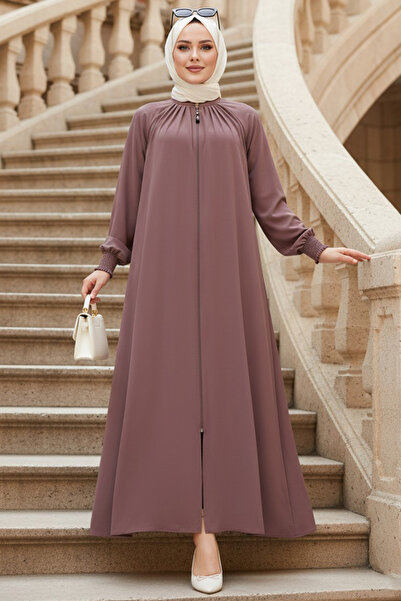 Neva Style Dusty Rose Hijab Ferace με φερμουάρ - 45293GK