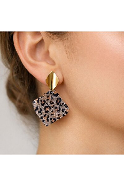 Goche Gold Detailed Leopard Patterned Dangle Women's Earrings |   Stylish & T...