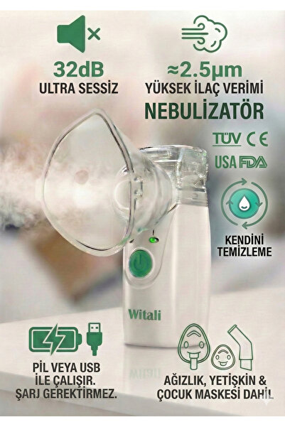 Witali Wollex Mesh Çocuklar ve Yetişkinler için Taşınabilir Nebulizatör PİLLİ...