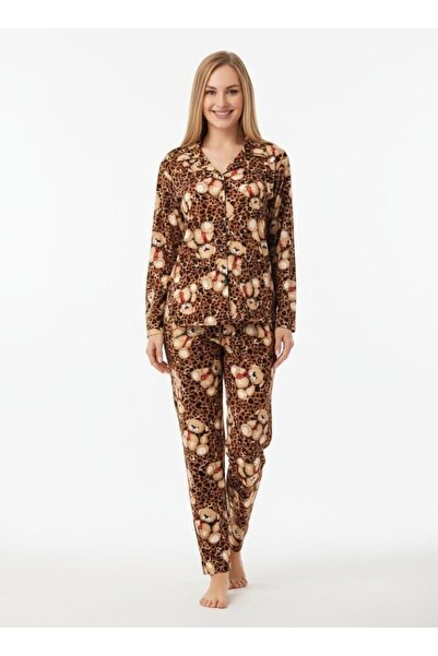 Pemilo طقم بيجامة نسائي 0342 بأكمام طويلة من الجلد المدبوغ