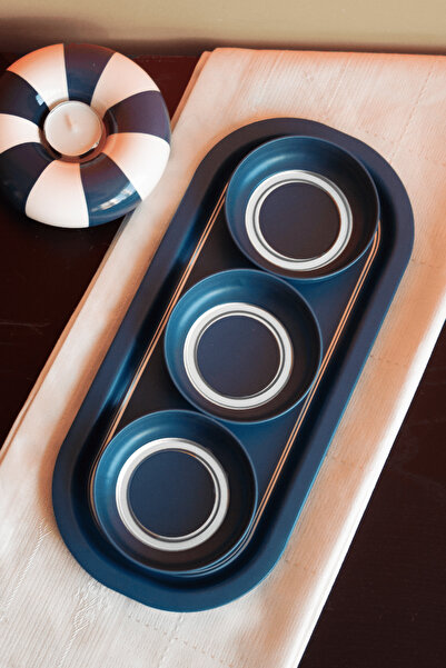 Sarkap Home 3'lü Çerezlik ve Sunumluk Tepsi Seti - Lacivert & Silver