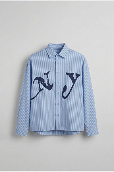 ablukaonline Чоловіча сорочка oversize з принтом у смужку, синя