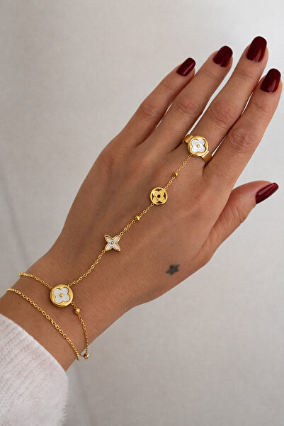 HERCY 316 Paslanmaz Çelik Yonca Detaylı Çelik Gold Şahmeran | Renk Atmaz Şahm...