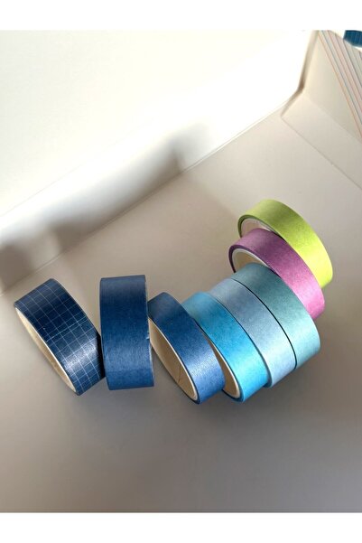 Padme studio 8’li Washi Lux Bant/Dekoratif Kağıt Bant | Night Sea Blue (1cmX3...
