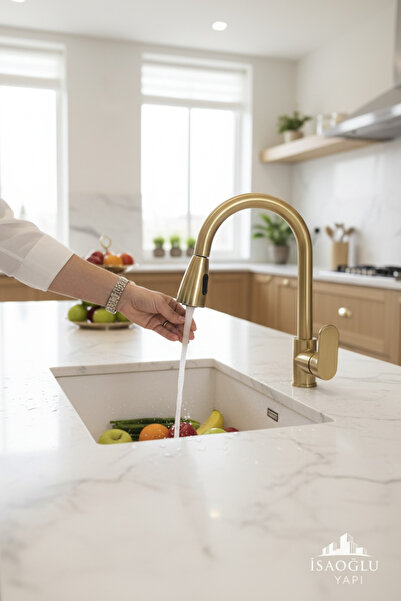 İSAOĞLU YAPI Antik Gold Vogue Design Spiralli Mutfak Bataryası Evye Bataryası