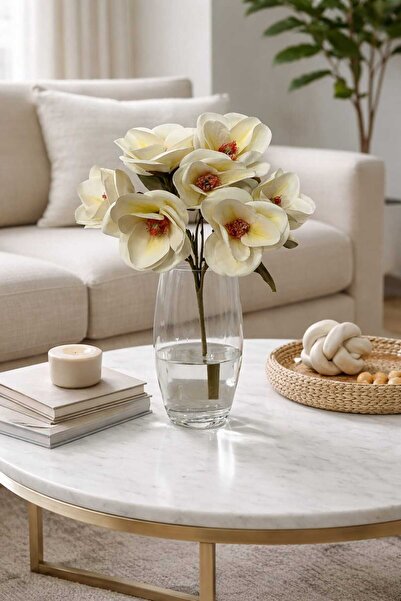 MAKİ DEKOR YAPAY MANOLYA DEMETİ ISLAK DOKULU 7 Lİ 40 CM BOYUNDA DEKORATİF VAZ...