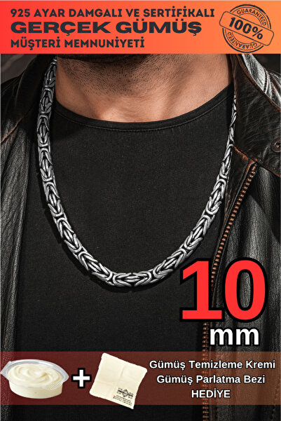 OSMANLI GÜMÜŞ 10mm Yuvarlak Kral Model 925 Ayar Erkek Gümüş Kolye Zincir 2462...