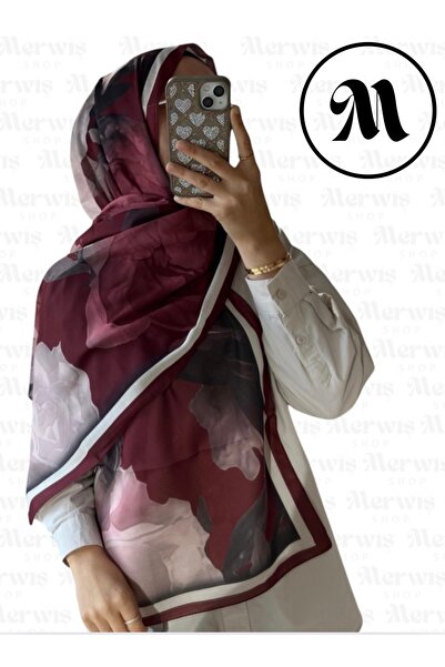 Merwiss Soft Lotus Pattern Burgundy-Cream Shawl – Non-Slip Texture – Summer/W...