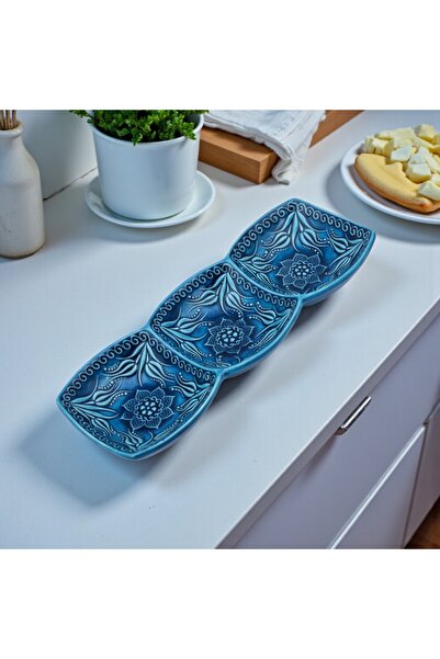 sharp&art 3 BÖLMELİ SERAMİK KAHVALTI ve ÇEREZ TABAĞI, ŞIK TASARIM, İNCE İŞÇİL...