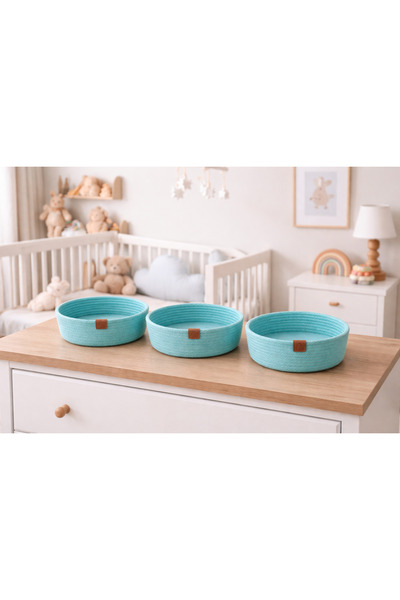 Naspar Turquoise Stitched Cotton 3-Piece Basket Set – Table, Tv, Coffee Table...