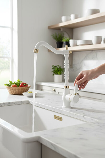 İSAOĞLU YAPI Gold Beyaz Zen Design Mutfak Bataryası Rustik Evye Bataryası