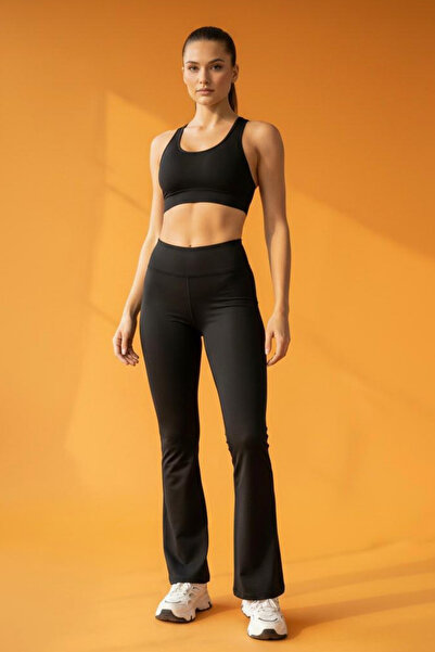 Softandbasic بنطلون يوجا نسائي أسود واسع الأرجل فلير