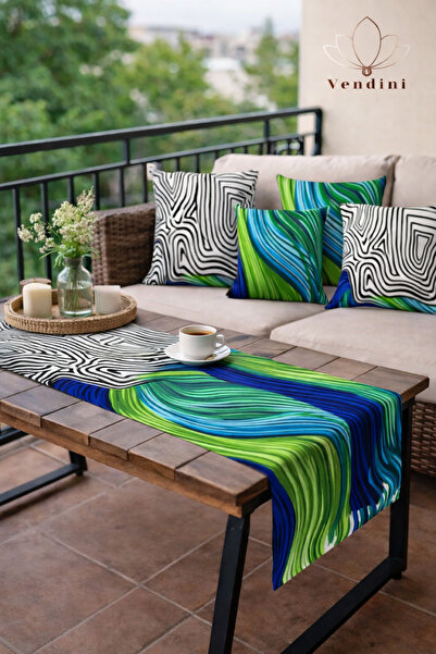 Vendini طقم قماش عالي الجودة، عداء بألوان نابضة بالحياة و4 أغطية وسائد