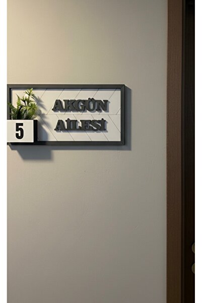 Amorfoz Kişiye Özel Aşhap Kapı Numarası 10x20 cm Gri Zemin Antrasit Çerçeve K...