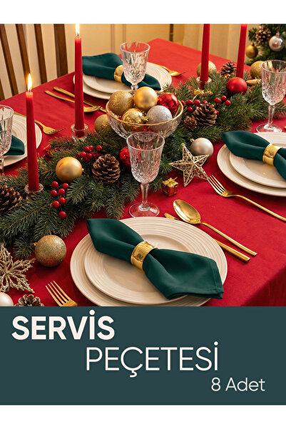 Piyes Home Yeşil Pamuk Saten Yılbaşı Temalı Servis Sunum Peçetesi Amerikan Se...