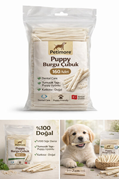 Petimore Puppy Burgu Çubuk 160 Adet – %100 Doğal Sığır Derisi, Yavru Köpekler...