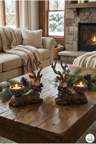 Tual Hobi Sanat Dekoromi Dekoratif Geyik Mumluk Seti (2 PARÇA)