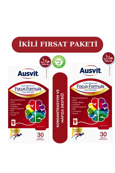 Ausvit Focus Formula – İki Kutu -Fosfotidilserin ve L-Teanin İçeren Kapsül Ta...