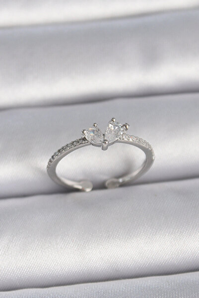 shopwave خاتم نسائي من النحاس الفضي اللون قابل للتعديل مرصع بحجر الزركون على ...