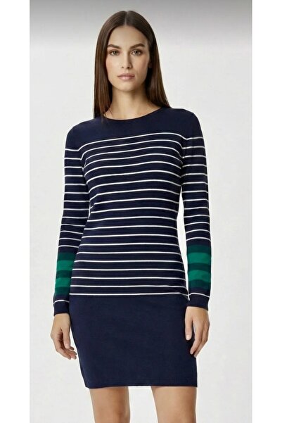 lamea فستان نسائي - مخطط بأكمام طويلة - فائق النعومة - فستان تريكو - ملمس ناع...