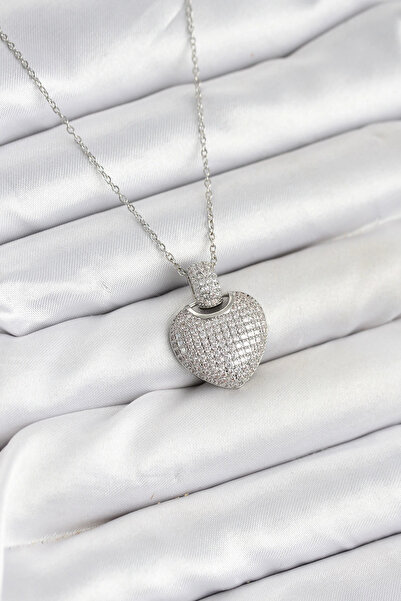 shopwave قلادة نسائية من الفولاذ 316L مع حجر الزركون الفضي اللون على شكل قلب