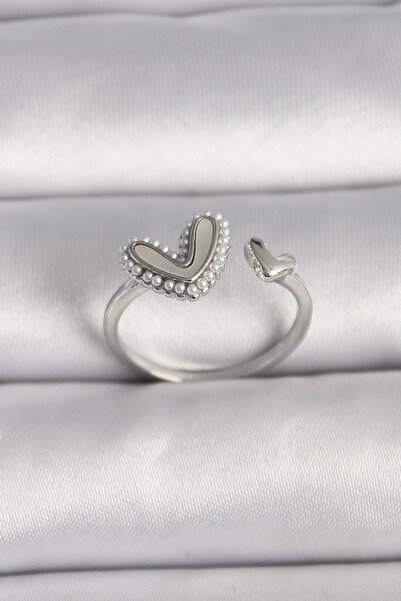 shopwave النحاس الفضي اللون الأبيض المينا اللؤلؤ مفصلة نموذج القلب حلقة قابلة...