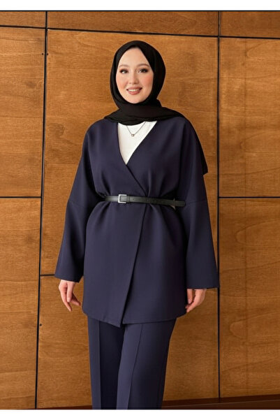 Molly Nelly Kadın Kemerli Kimono Astarlı Şık Ceket