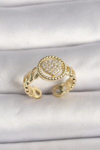 shopwave النحاس الذهب اللون قابل للتعديل الزركون حجر القلب نموذج خاتم المرأة