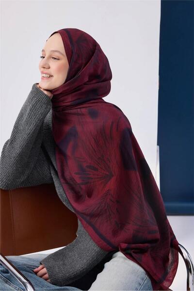 Silk Home Viskon Mayda Shawl with Cherry Background, Black Detailed Pattern, ...