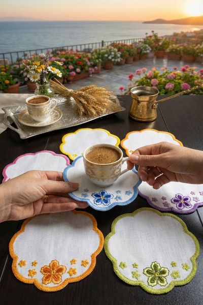 NGR HOME منديل كوكتيل مطرز باللون القهوة مكون من 6 قطع