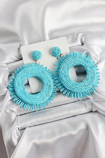 shopwave أقراط نسائية منسوجة على شكل حلقة شرابة زرقاء اللون ذهبي