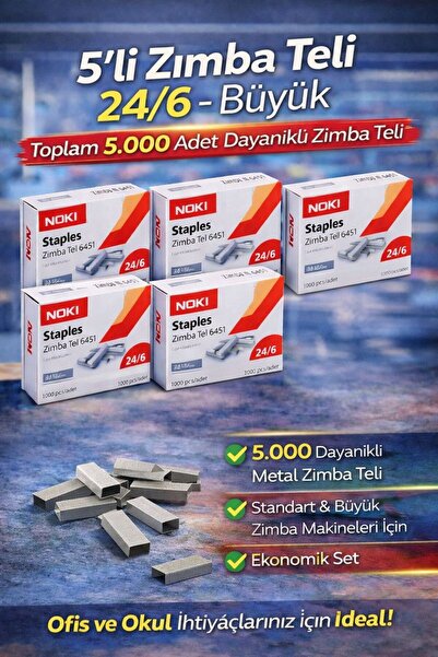ANI OFİS KIRTASİYE A K Zımba Teli 24/6 Büyük – 5’li Paket (Toplam 5000 Tel) /...