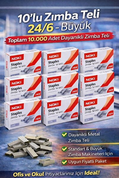 ANI OFİS KIRTASİYE A K Zımba Teli 24/6 Büyük – 10’lu Paket (Toplam 10.000 Tel...