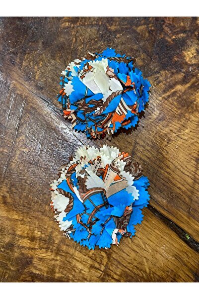 Gönülden Tasarım 10x10 Cm 2 Adet Fırfırlı Mavi Beyaz Renkli Çiçek Arma