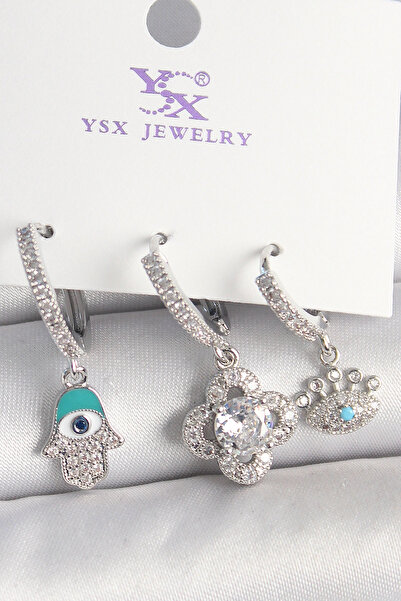 shopwave النحاس الفضة اللون الزركون حجر فاطمة الأم البرسيم الشكل العين التفاص...