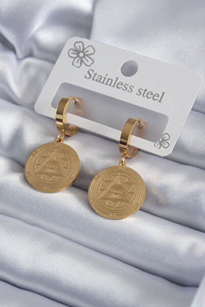 shopwave 316L الصلب لون الذهب الخماسي نموذج مطرز أقراط نسائية