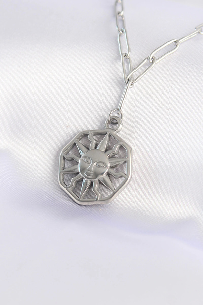 shopwave 316L الصلب سلسلة فضية اللون قلادة الشمس