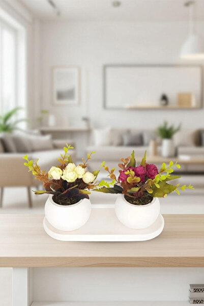 adresiburasi زهرة بانكو في وعاء زهور خرساني طقم طاولة مكون من 3 قطع-1