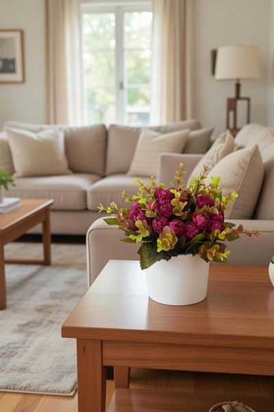 adresiburasi Adresiburası-باقة زهور البنوك في وعاء خرساني أحمر كلاريت