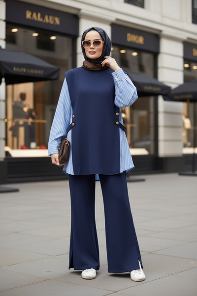 Aselim Hijap Moda طقم نسائي من ليورا مكون من قطعتين – قميص قطني بخيطين مع تفا...