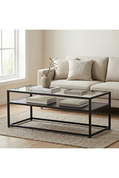 lacody Soho Mercer Modern Dikdörtgen Orta Sehpa – Temper Cam Üst & Suntalam A...