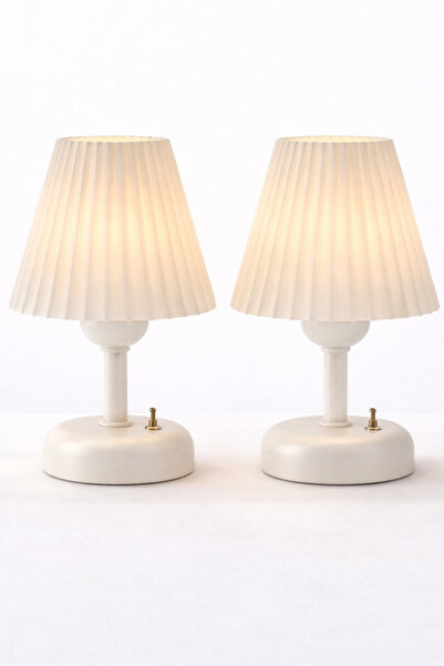 Bubihome 2’li Beyaz Pileli Pilli Abajur | Modern Şık Tasarım | Kablosuz LED M...