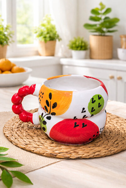 İZart مقبض من الخرز، كوب سيراميك منقوش يدويًا بتصميم بوهيمي