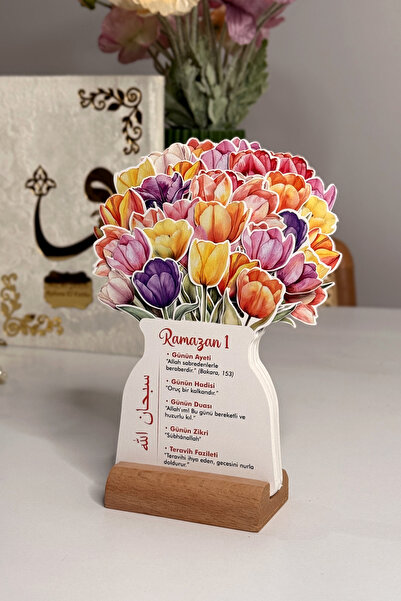 tifopix Ramazan Takvimi Lale Temalı Çiçekli - 30 Günlük Ramazan Takvimi - Had...