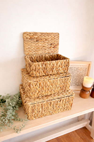 KaiHome Hasır 3lü Dikdörtgen Kapaklı Düzenleyici/Sepet